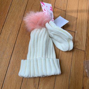 AVA OLIVIA Hat with Pom-Pom/Mittens Set 0-12M NEW